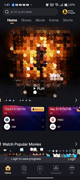 Tiger TV app interface and browsing